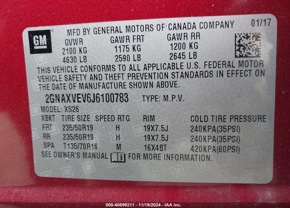 2018 CHEVROLET EQUINOX PREMIER VIN: 2GNAXVEV6J6100783