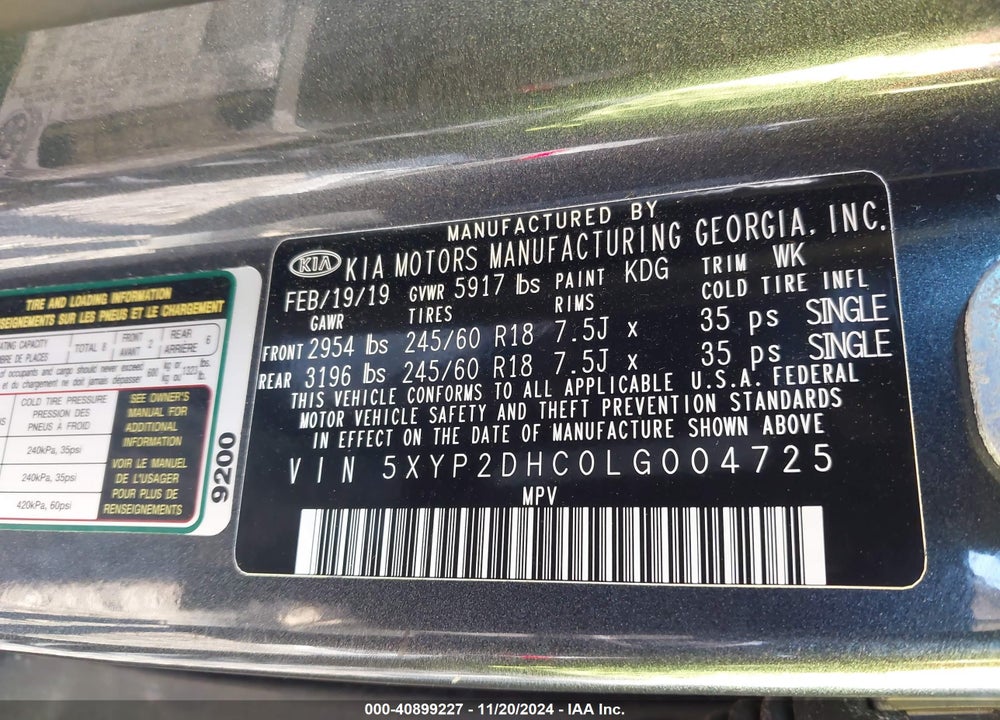 2020 KIA TELLURIDE LX VIN: 5XYP2DHC0LG004725