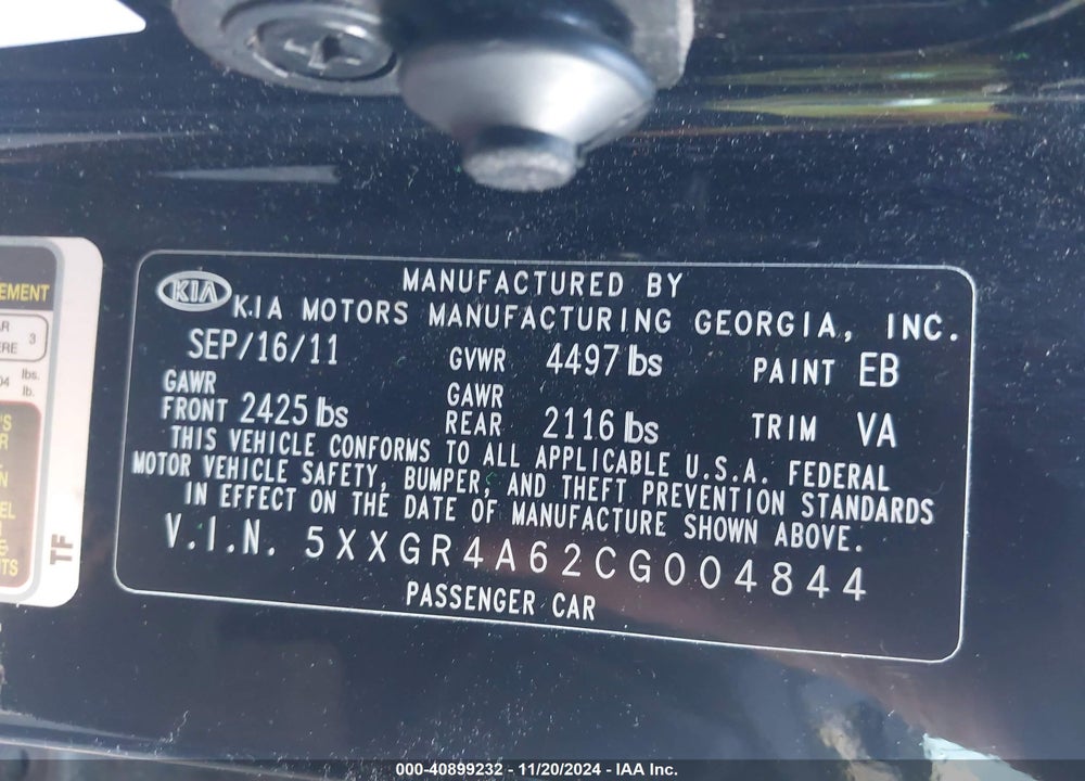 2012 KIA OPTIMA SX VIN: 5XXGR4A62CG004844