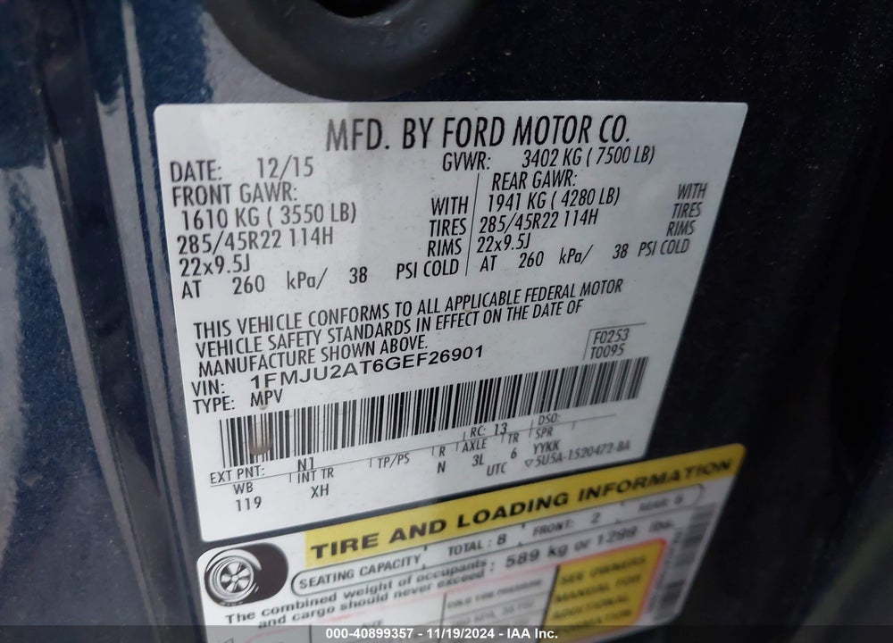 2016 FORD EXPEDITION LIMITED VIN: 1FMJU2AT6GEF26901