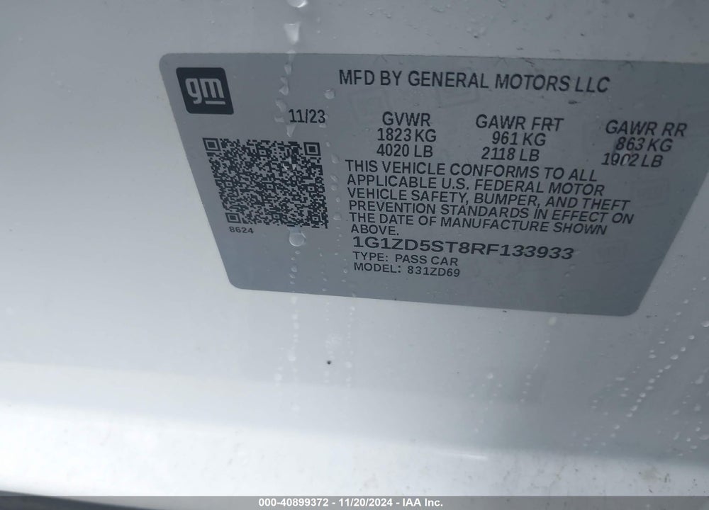 2024 CHEVROLET MALIBU FWD 1LT VIN: 1G1ZD5ST8RF133933
