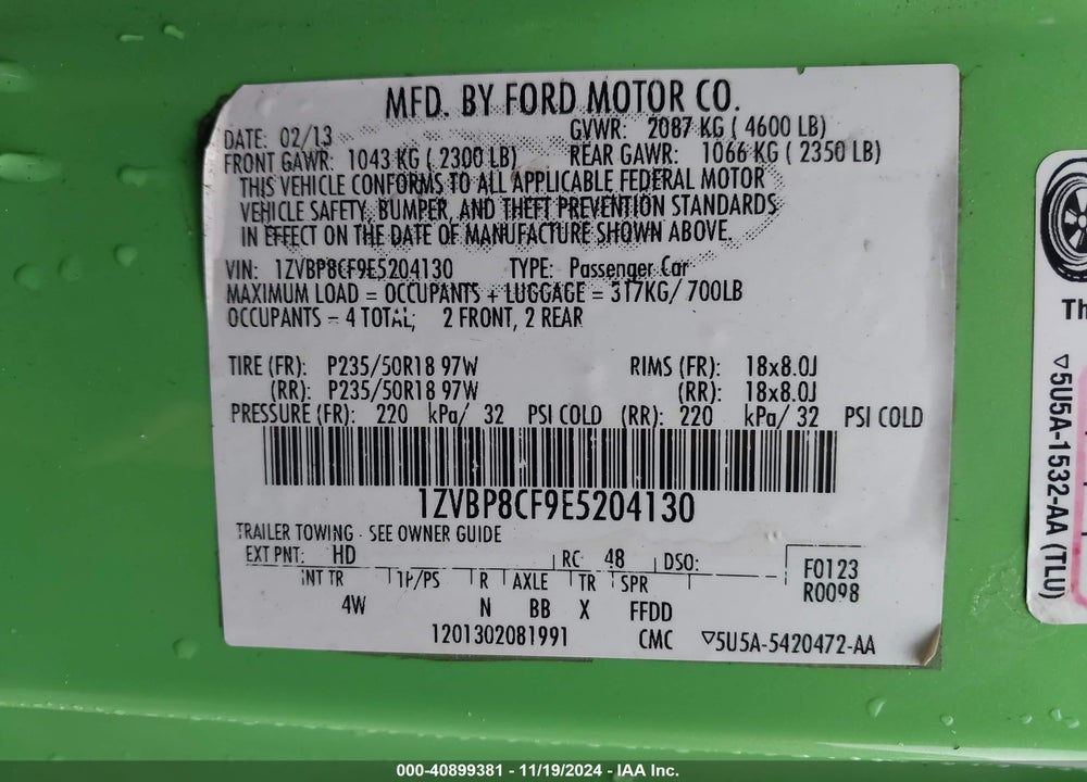 2014 FORD MUSTANG VIN: 1ZVBP8CF9E5204130