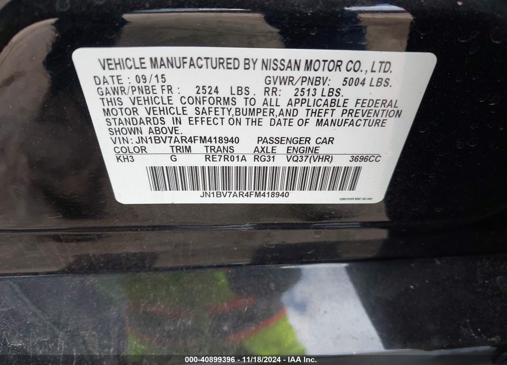 2015 INFINITI Q50 PREMIUM VIN: JN1BV7AR4FM418940