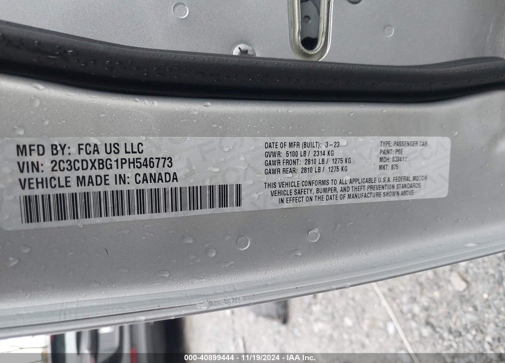 2023 DODGE CHARGER SXT VIN: 2C3CDXBG1PH546773