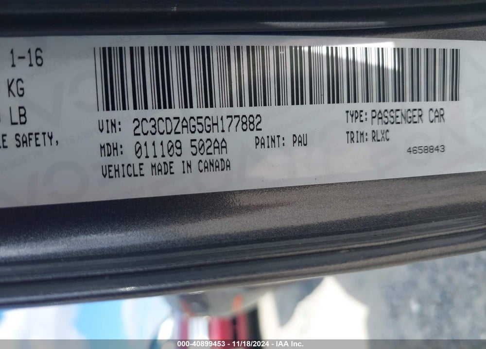 2016 CHALLENGER DODGE  SXT PLUS VIN: 2C3CDZAG5GH177882