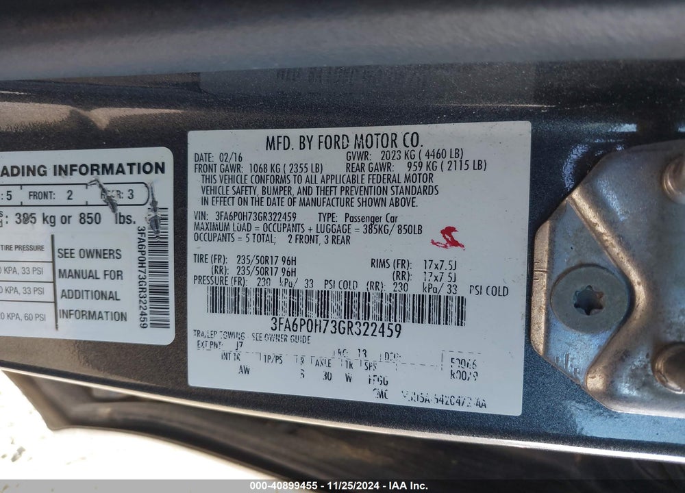 2016 FORD FUSION SE VIN: 3FA6P0H73GR322459