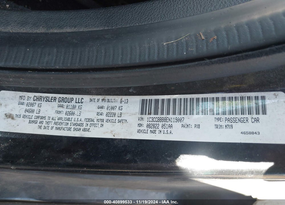 2014 CHRYSLER 200 TOURING VIN: 1C3CCBBB8EN119007