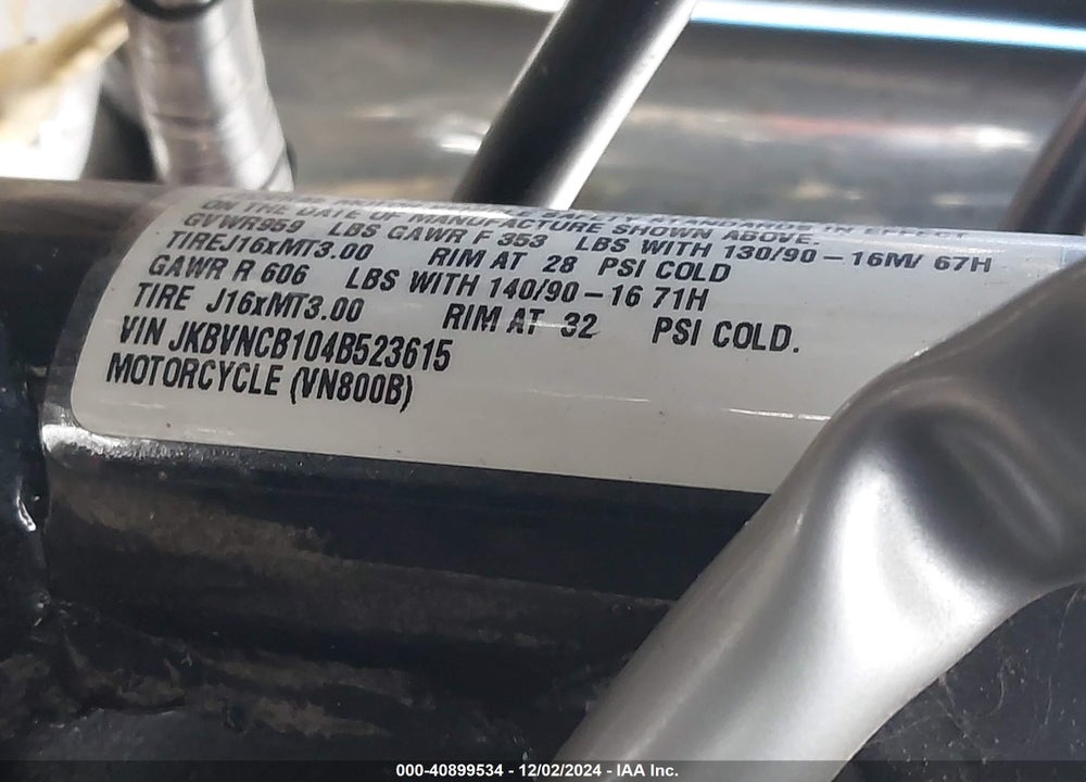 2004 KAWASAKI VN800 B VIN: JKBVNCB104B523615