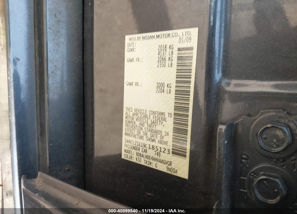 2009 NISSAN ALTIMA HYBRID VIN: 1N4CL21E19C185123