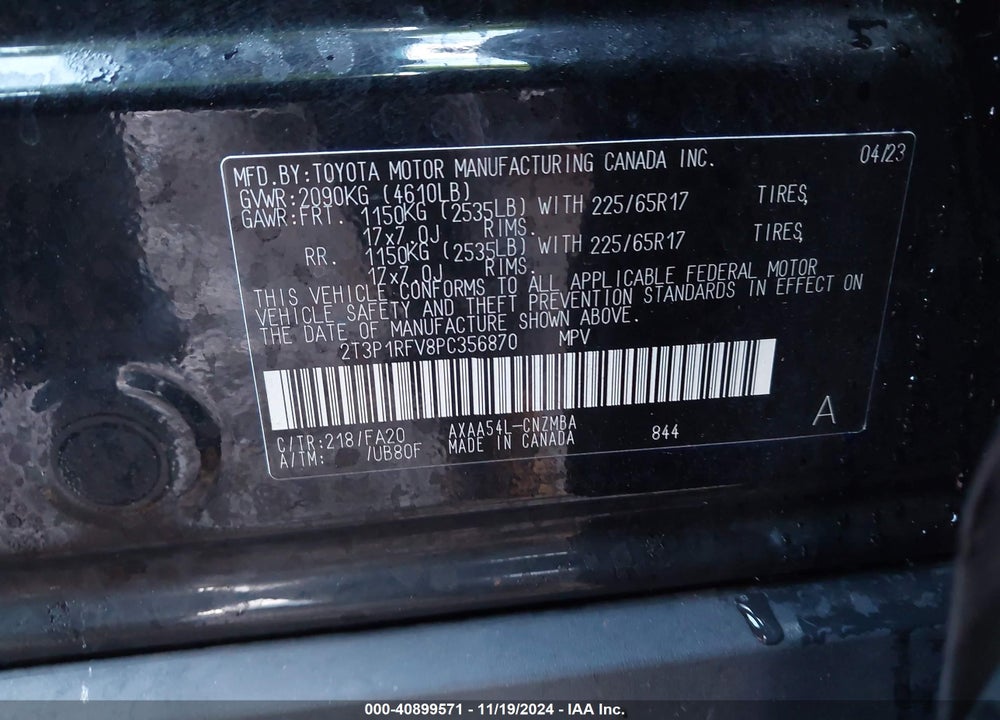 2023 TOYOTA RAV4 XLE VIN: 2T3P1RFV8PC356870
