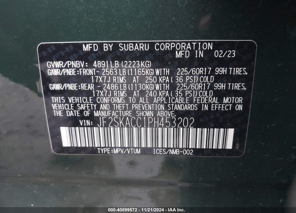 2023 SUBARU FORESTER VIN: JF2SKACC1PH453202