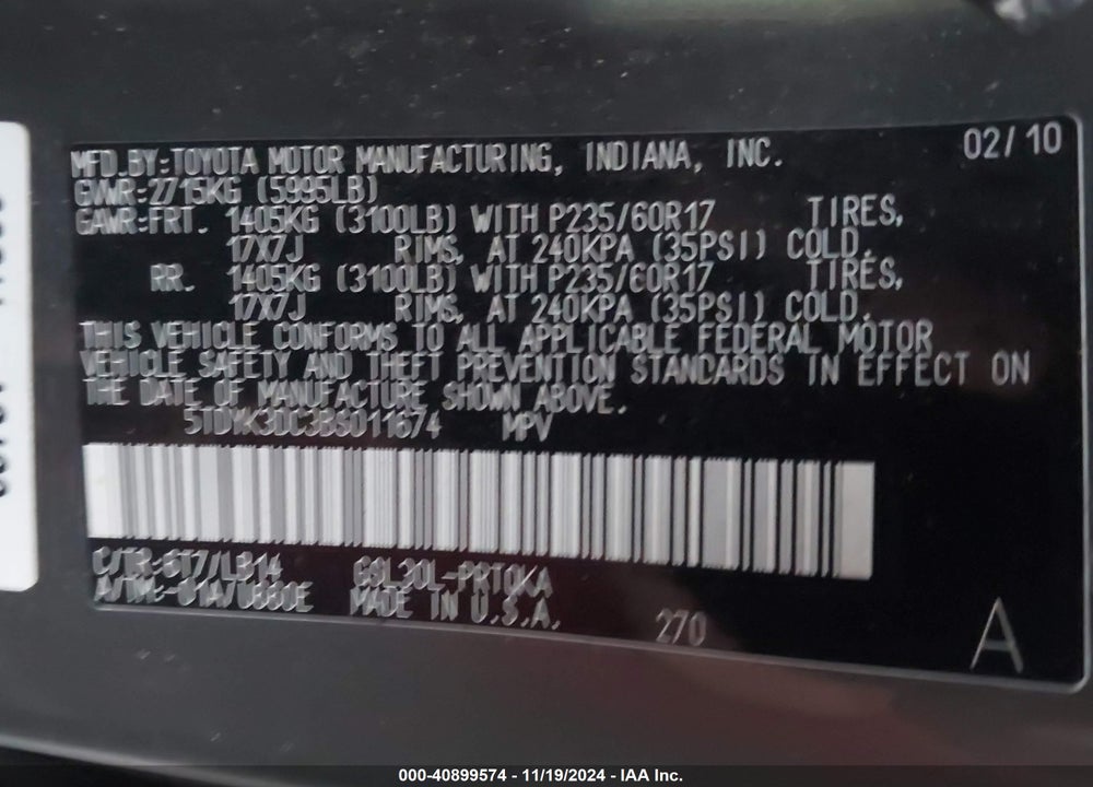 2011 TOYOTA SIENNA XLE LIMITED VIN: 5TDYK3DC3BS011674