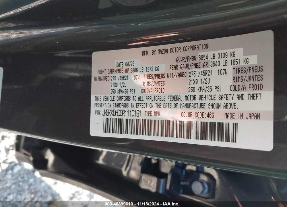 2024 MAZDA CX-90 3.3 TURBO PREMIUM VIN: JM3KKDHD0R1110191