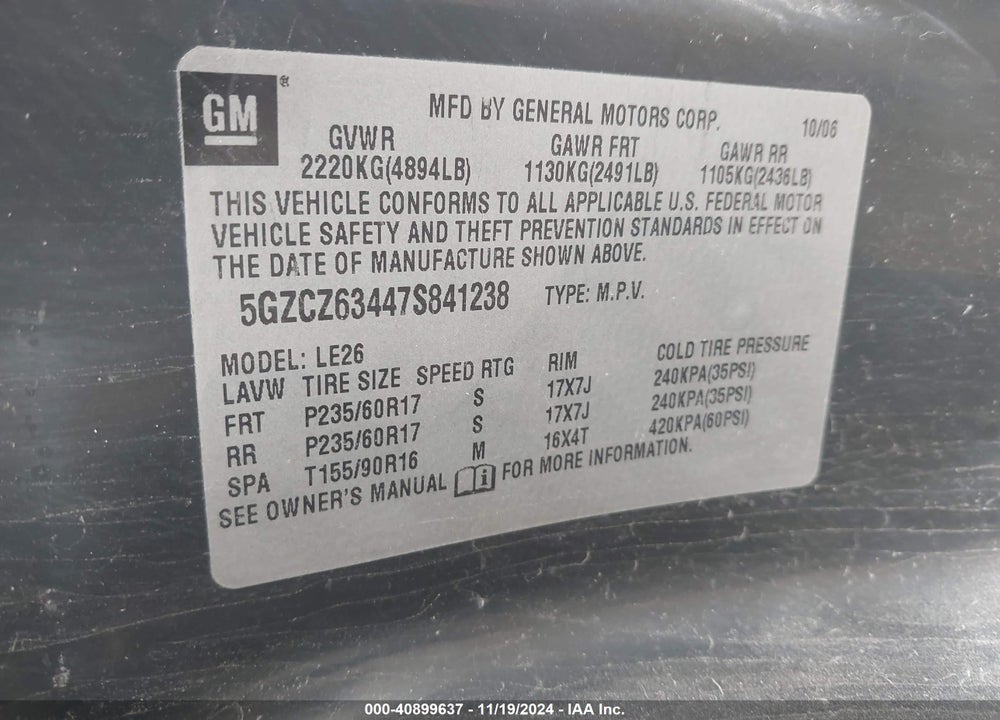 2007 SATURN VUE V6 VIN: 5GZCZ63447S841238