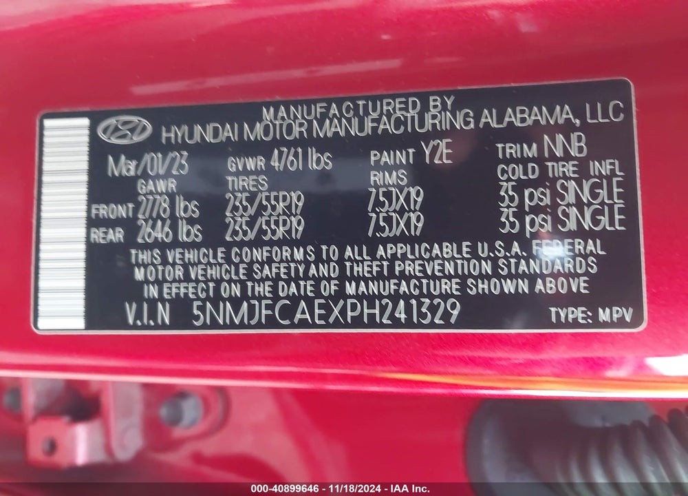 2023 HYUNDAI TUCSON SEL VIN: 5NMJFCAEXPH241329