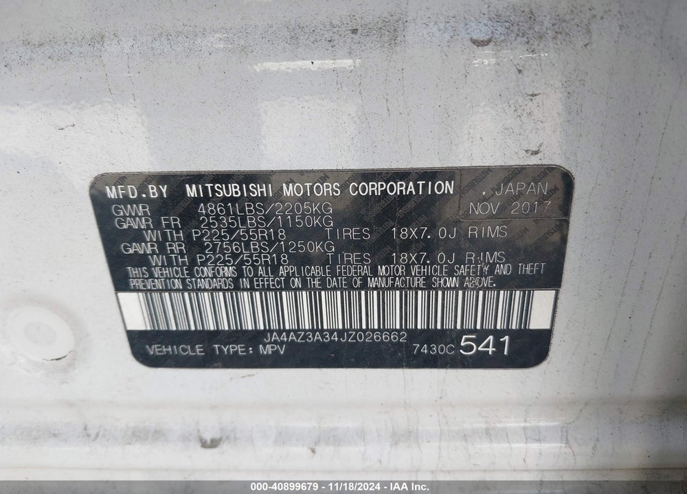 2018 MITSUBISHI OUTLANDER LE VIN: JA4AZ3A34JZ026662
