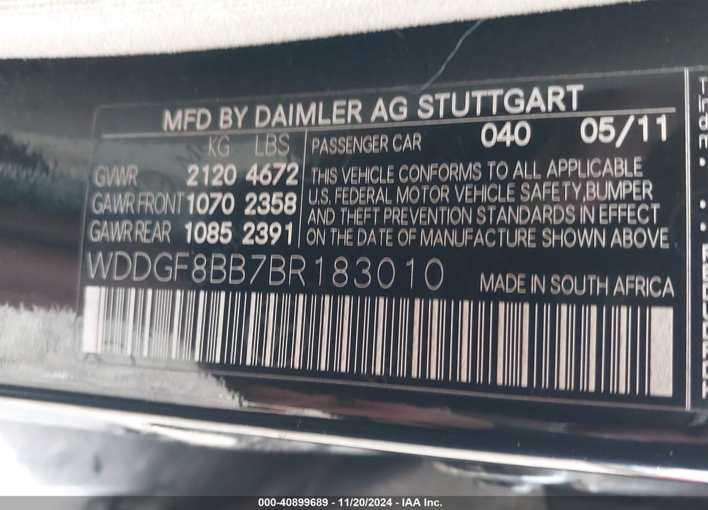 2011 MERCEDES-BENZ C 300 LUXURY 4MATIC/SPORT 4MATIC VIN: WDDGF8BB7BR183010