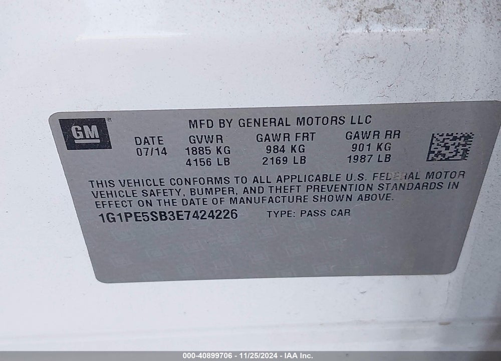 2014 CHEVROLET CRUZE 2LT AUTO VIN: 1G1PE5SB3E7424226