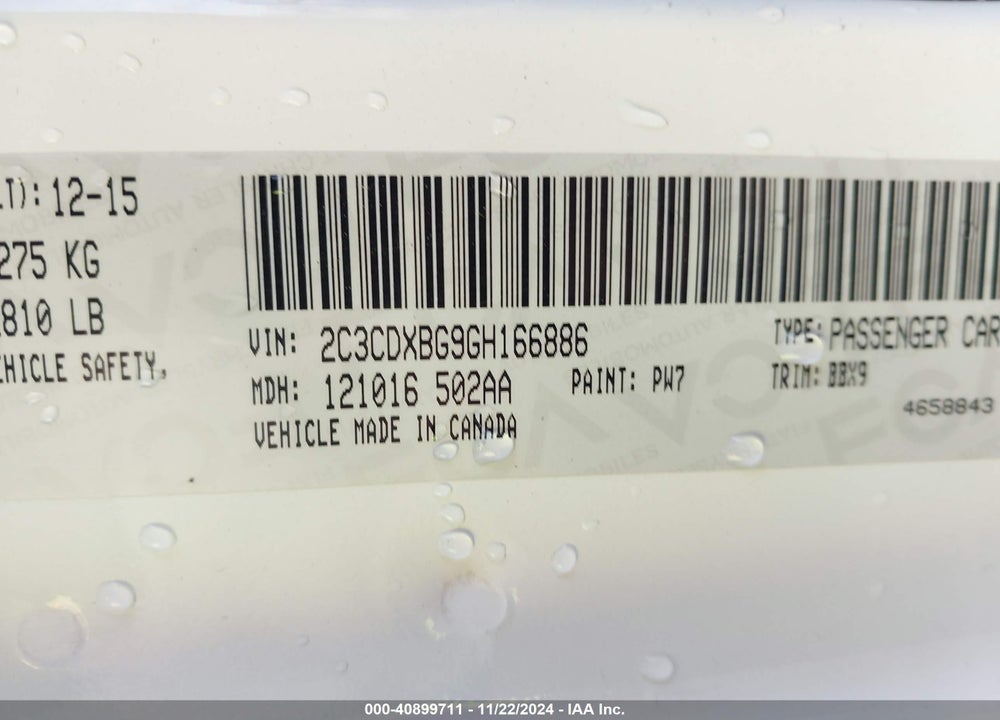 2016 DODGE CHARGER SE VIN: 2C3CDXBG9GH166886