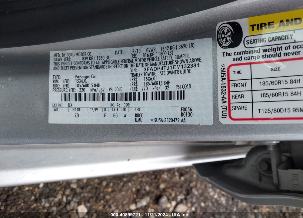 2014 FORD FIESTA S VIN: 3FADP4TJ1EM132381
