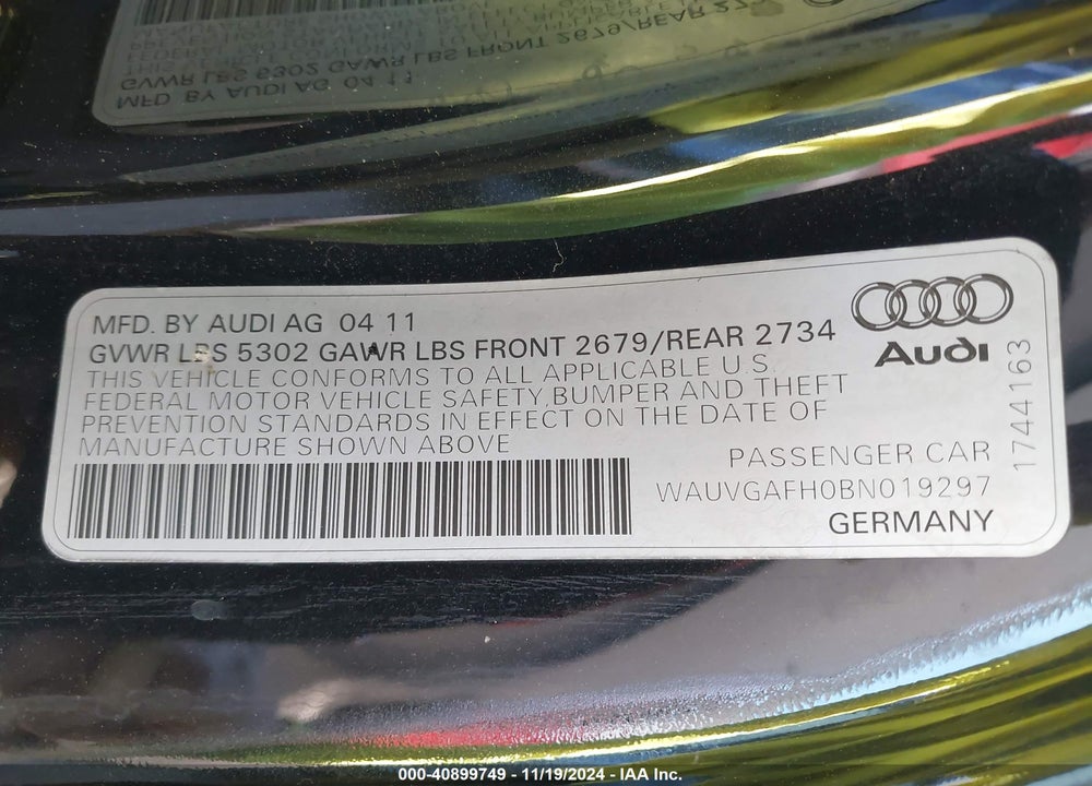 2011 AUDI S5 3.0 PREMIUM PLUS VIN: WAUVGAFH0BN019297