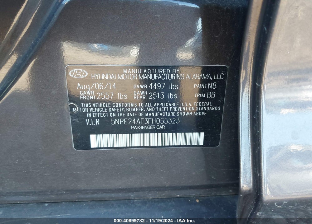 2015 HYUNDAI SONATA VIN: 5NPE24AF3FH055323