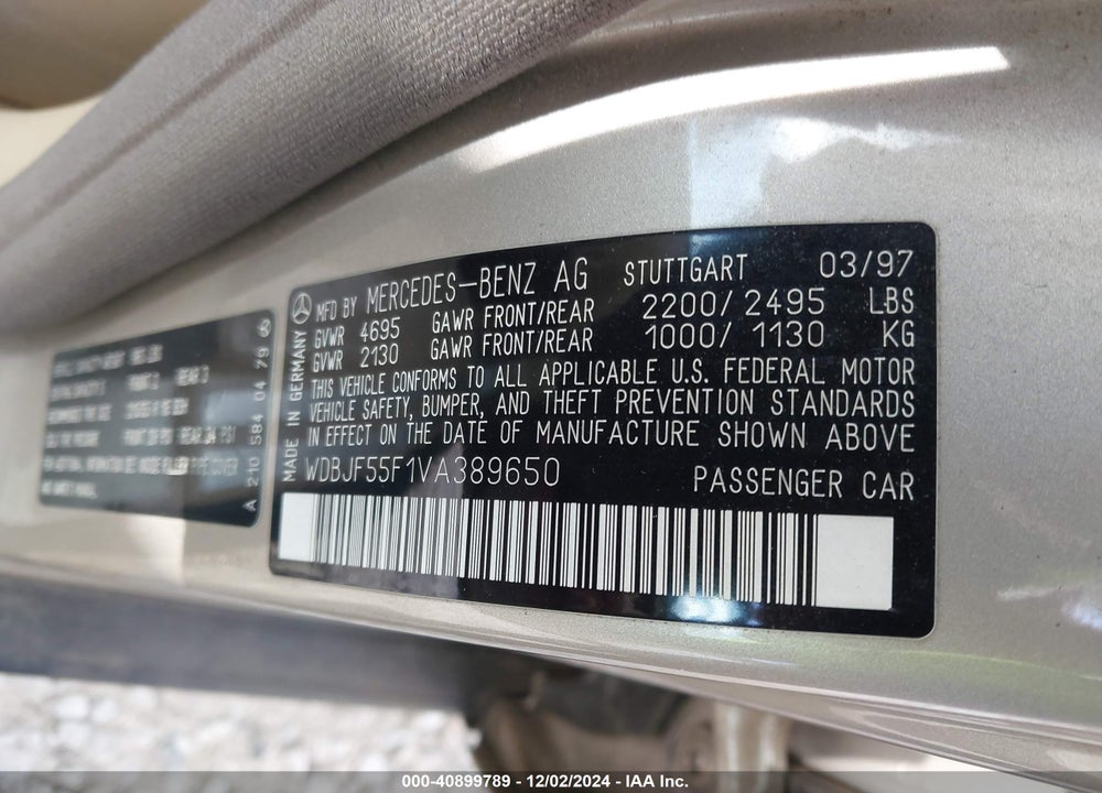 1997 MERCEDES-BENZ E 320 VIN: WDBJF55F1VA389650