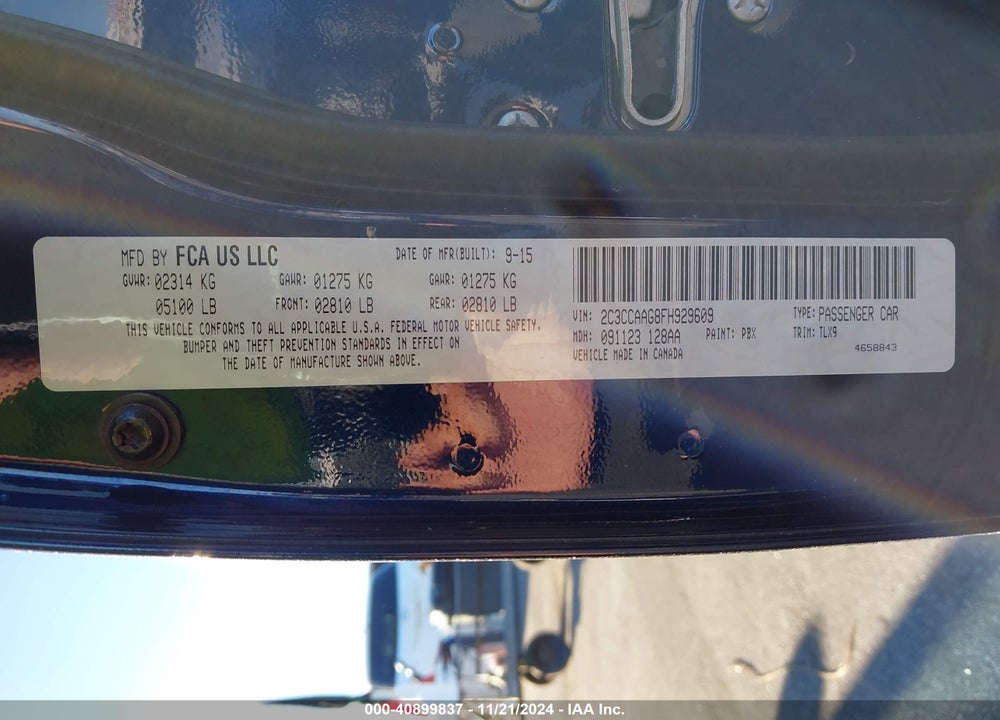 2015 CHRYSLER 300 LIMITED VIN: 2C3CCAAG8FH929609