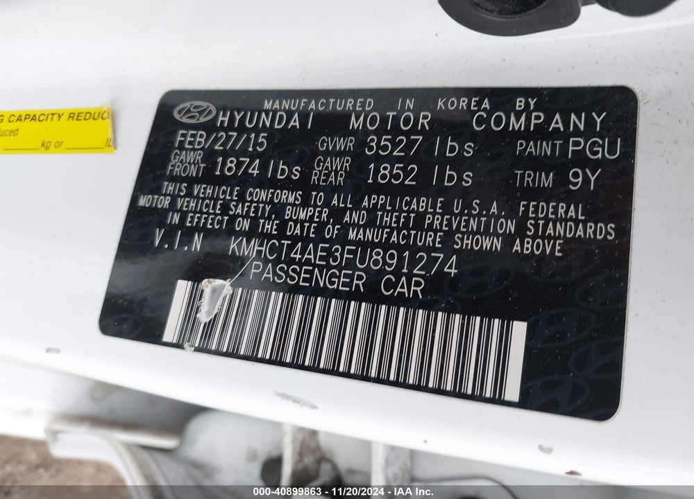 2015 HYUNDAI ACCENT GLS VIN: KMHCT4AE3FU891274