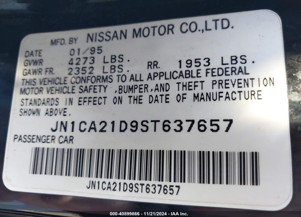 1995 NISSAN MAXIMA GLE/GXE/SE VIN: JN1CA21D9ST637657