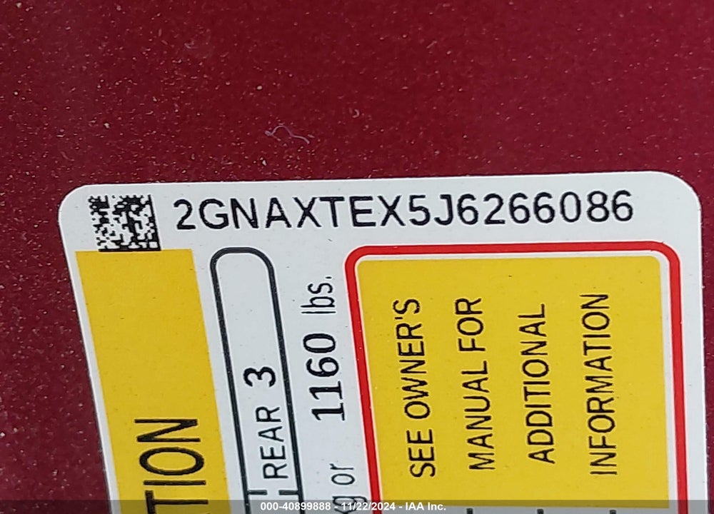 2018 CHEVROLET EQUINOX LT VIN: 2GNAXTEX5J6266086