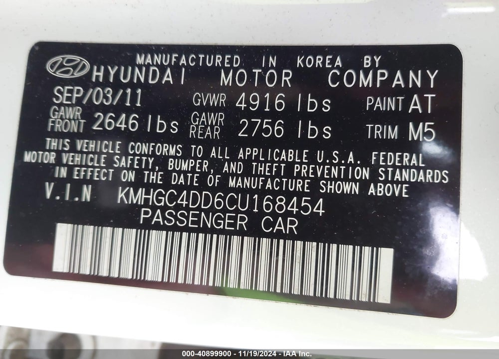 2012 HYUNDAI GENESIS 3.8 VIN: KMHGC4DD6CU168454