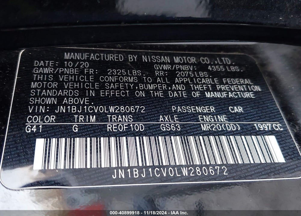 2020 NISSAN ROGUE SPORT S FWD XTRONIC CVT VIN: JN1BJ1CV0LW280672