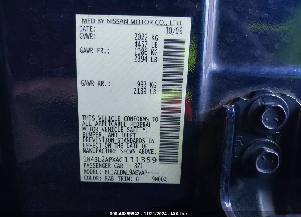 2010 NISSAN ALTIMA 3.5 SR VIN: 1N4BL2APXAC111359