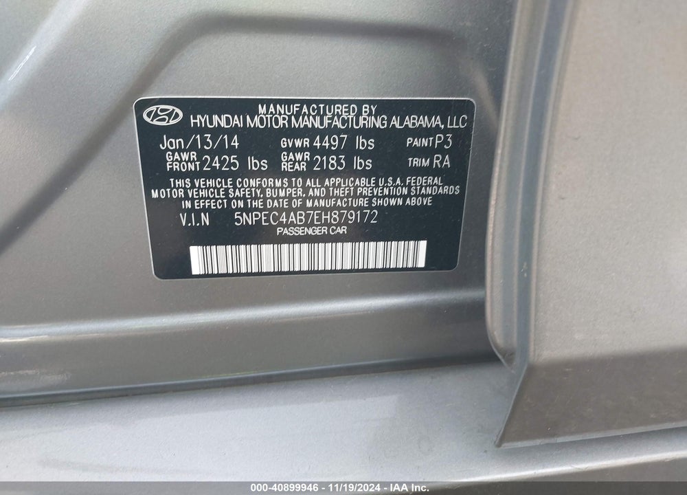 2014 HYUNDAI SONATA VIN: 5NPEC4AB7EH879172
