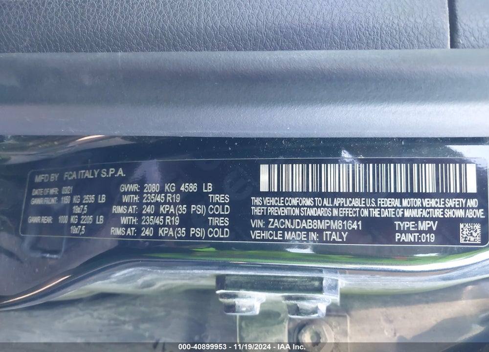 2021 JEEP RENEGADE STER 4X4 VIN: ZACNJDAB8MPM81641