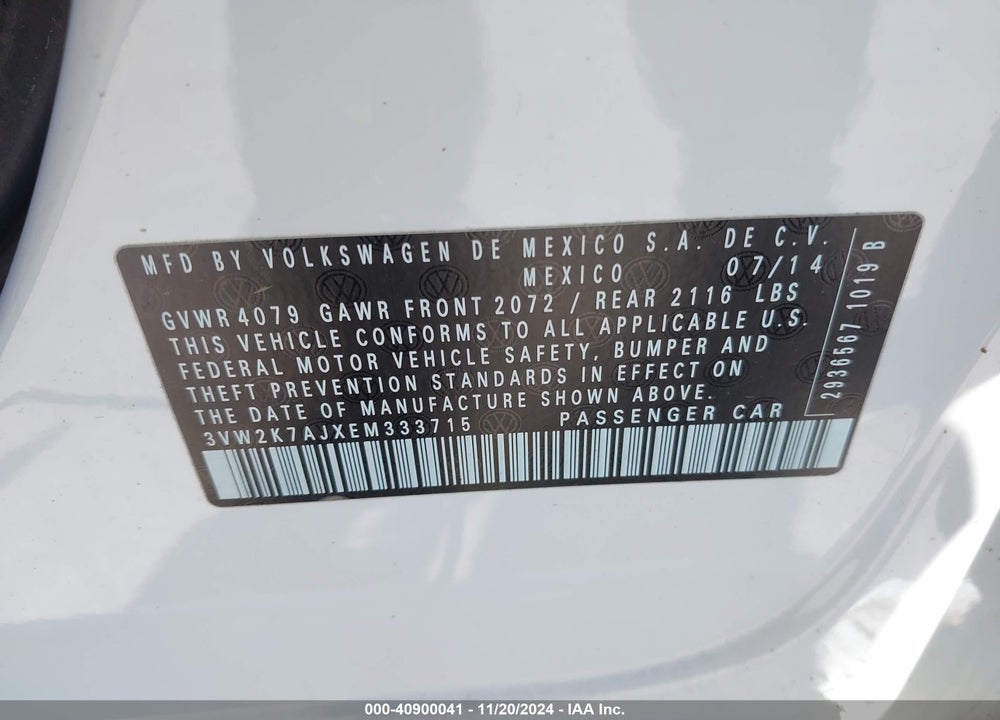 2014 VOLKSWAGEN JETTA 2.0L S VIN: 3VW2K7AJXEM333715
