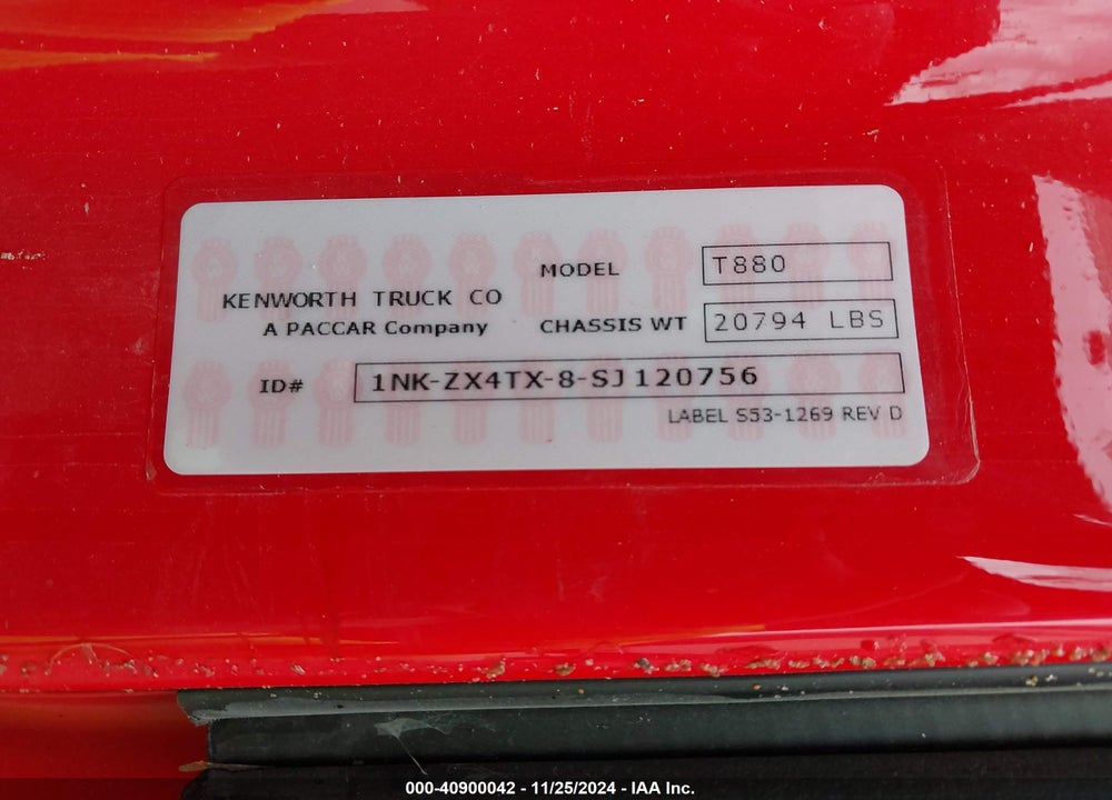 2025 KENWORTH CONSTRUCTION T880 VIN: 1NKZX4TX8SJ120756