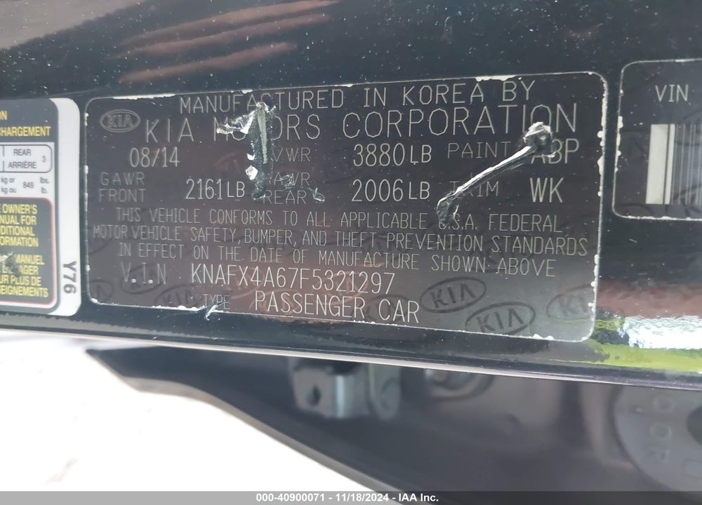 2015 KIA FORTE LX VIN: KNAFX4A67F5321297
