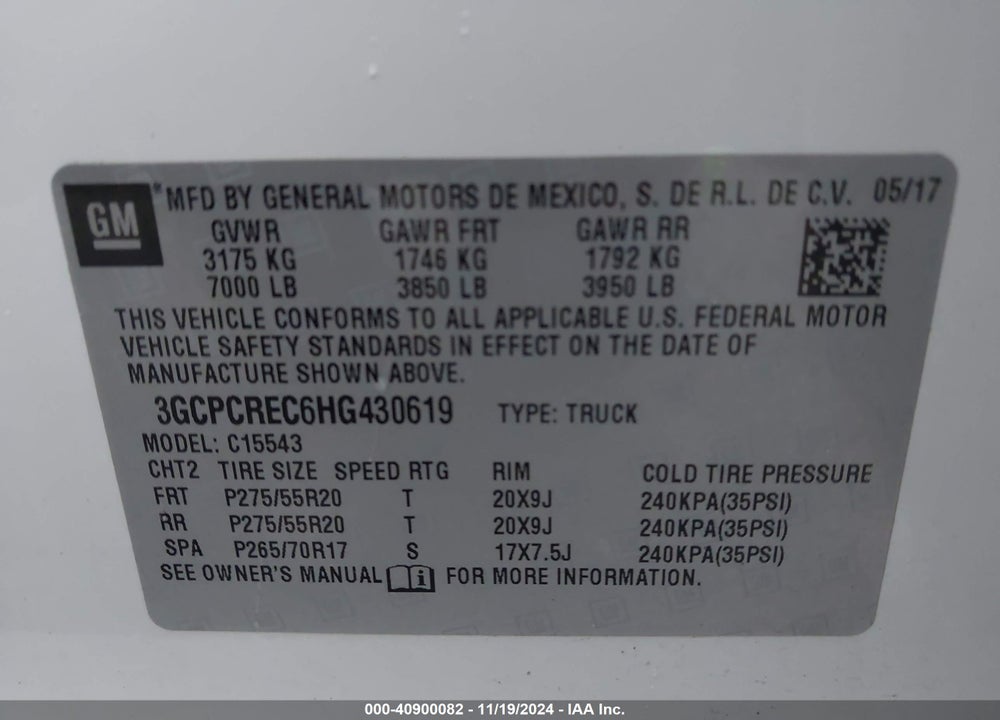 2017 CHEVROLET SILVERADO 1500 1LT VIN: 3GCPCREC6HG430619