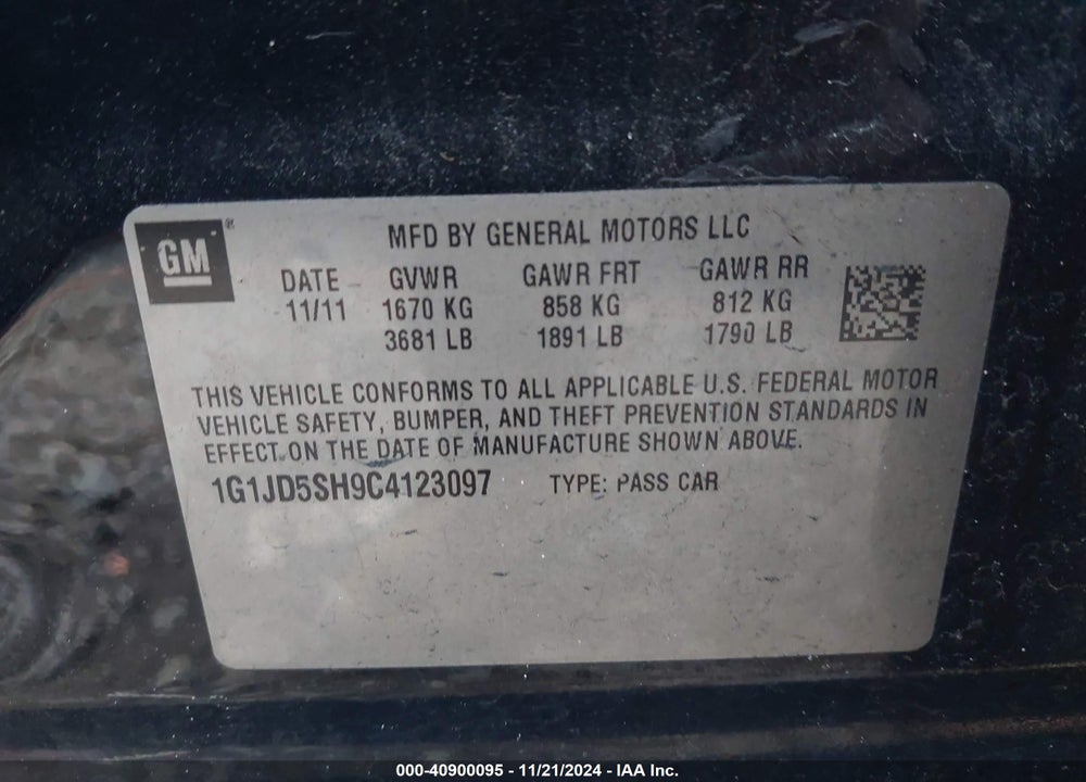 2012 CHEVROLET SONIC VIN: 1G1JD5SH9C4123097