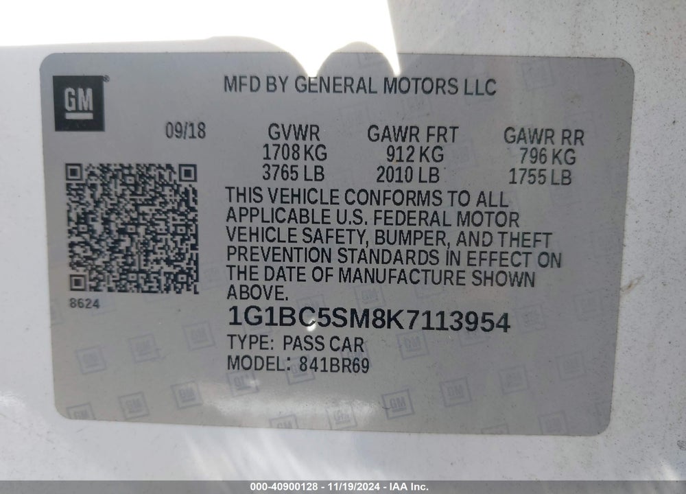 2019 CHEVROLET CRUZE LS VIN: 1G1BC5SM8K7113954