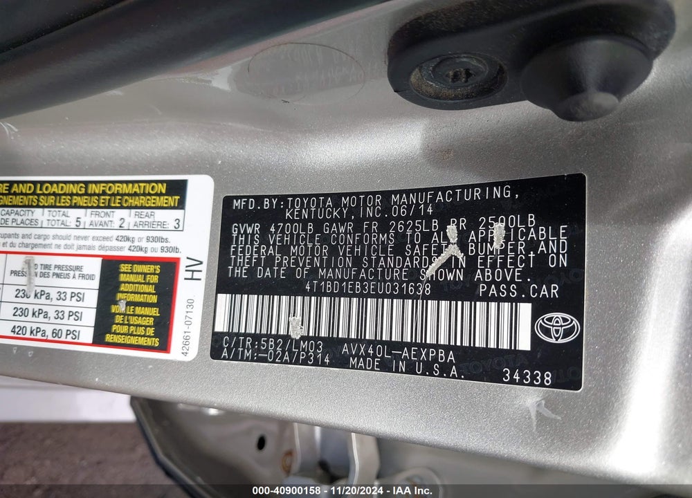 2014 TOYOTA AVALON HYBRID LIMITED VIN: 4T1BD1EB3EU031638