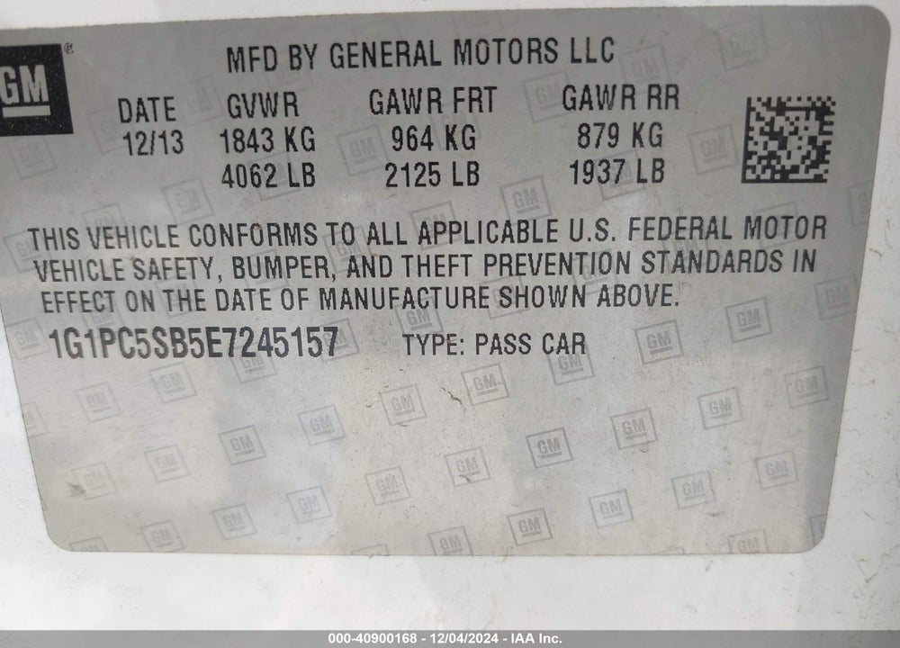 2014 CHEVROLET CRUZE 1LT AUTO VIN: 1G1PC5SB5E7245157