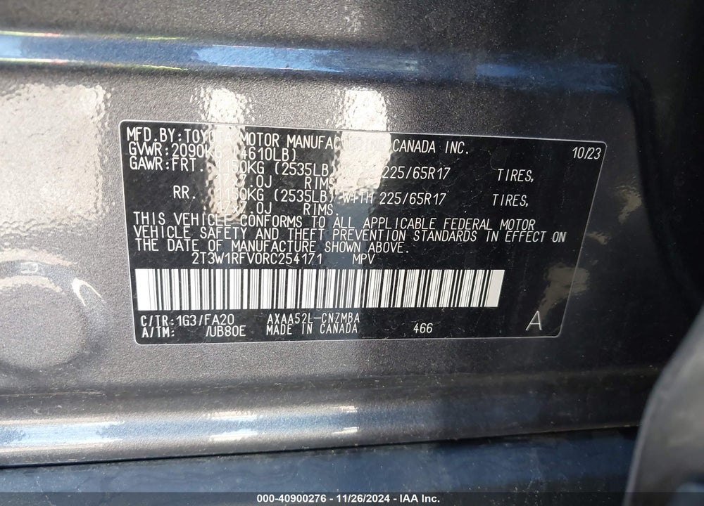 2024 TOYOTA RAV4 XLE VIN: 2T3W1RFV0RC254171