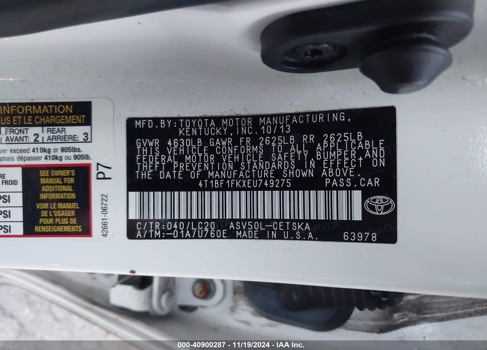 2014 TOYOTA CAMRY VIN: 4T1BF1FKXEU749275