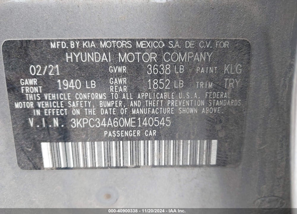 2021 HYUNDAI ACCENT LIMITED VIN: 3KPC34A60ME140545
