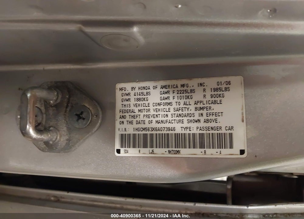 2006 HONDA ACCORD 2.4 SE VIN: 1HGCM563X6A073946