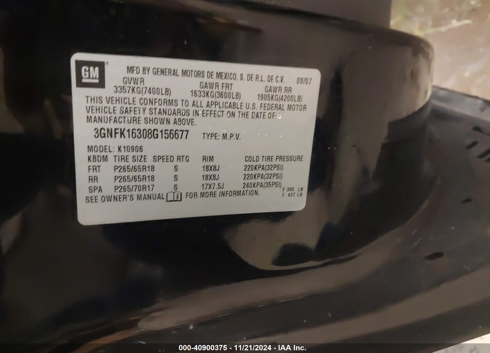 2008 CHEVROLET SUBURBAN 1500 LT VIN: 3GNFK16308G156677