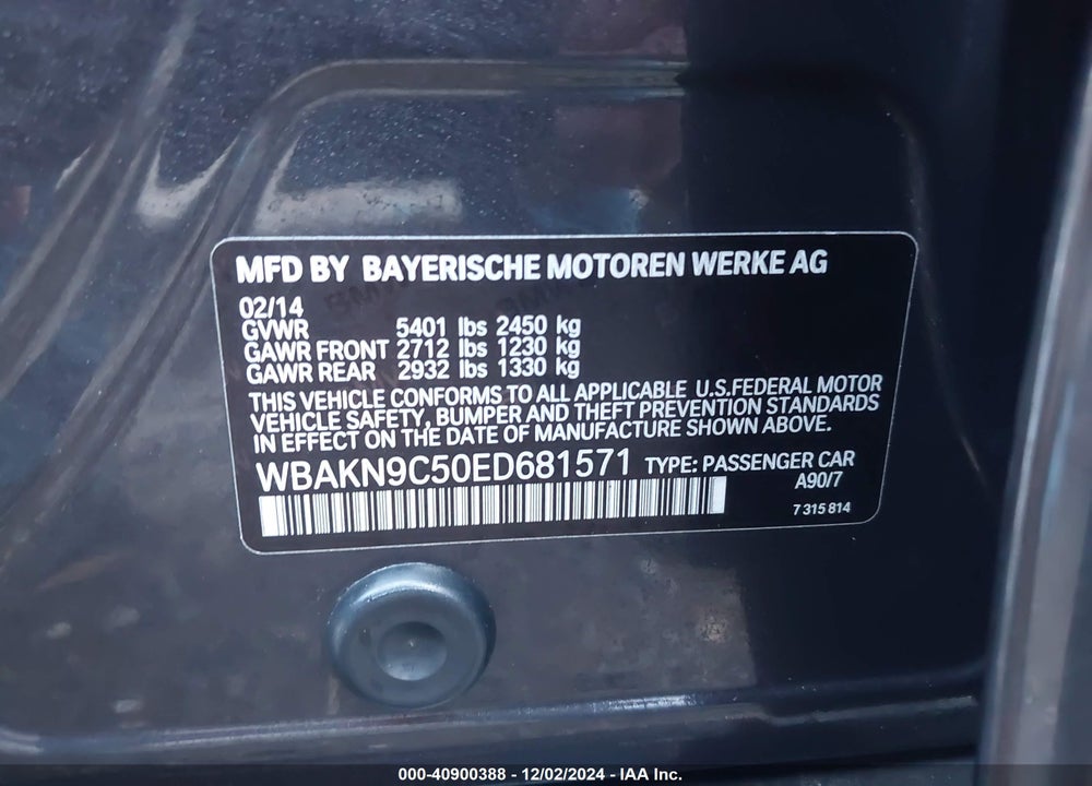 2014 BMW 550I VIN: WBAKN9C50ED681571